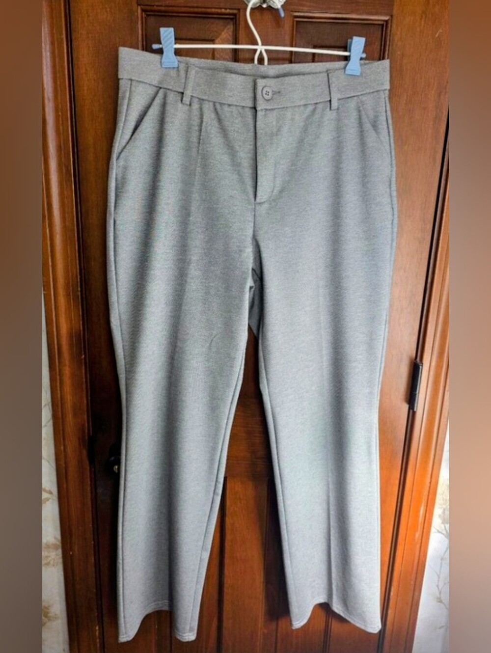 Women's Gray Straight-Leg Pants Cotton, Nylon, Spandex Size 12 NWT